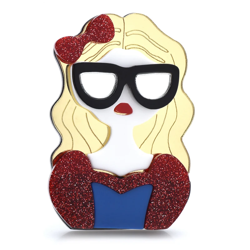 

Wuli&baby Acrylic Wear Glasses Princess Brooches For Women Lady Beauty Girl Figure Causal Party Brooch Pin Gifts