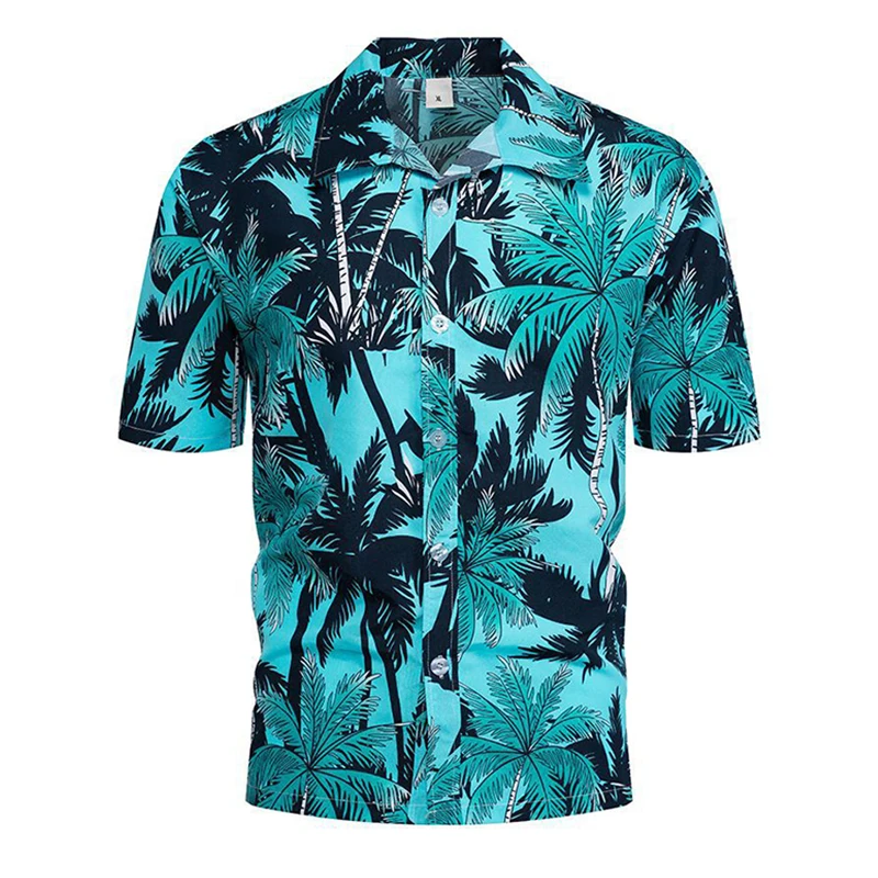 

Мужская рубашка с отложным воротником, коротким рукавом и принтом кокосового дерева