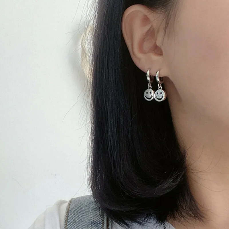 

925 Sterling Silver Smiley Face Drop Earrings for Women Girls Trendy Minimalism Birthday Party Jewelry Accessories Gifts