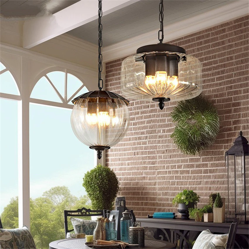 

American Vintage Glass Sunroom Special Pendant Lamps Balcony Aisle Outdoor Yard Corridor Solid and Simple Pendant Lights E27