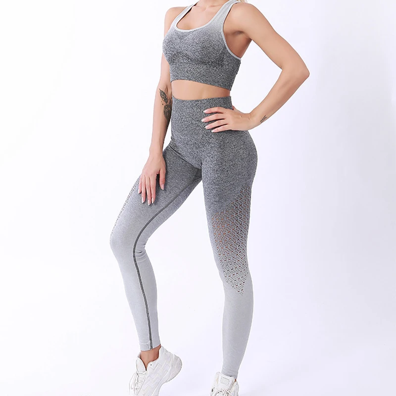 Seamless Women Sport Suit Fitness Gradient Yoga Set Push Up Workout Gym Legging Outdoor Running breathes absorbs sweat Tracksuit