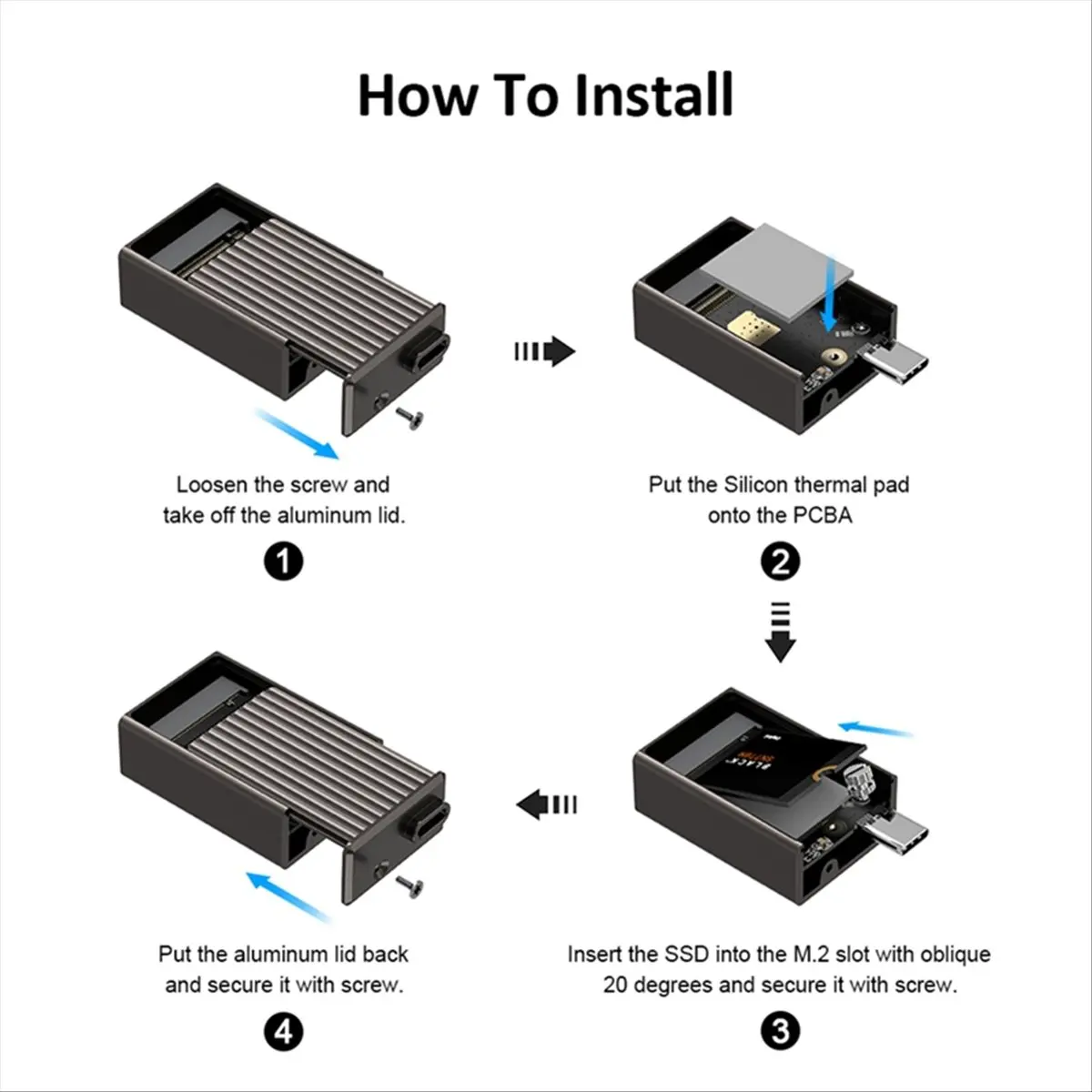 Корпус для SSD A26Z 2230 M.2 NVMe с охлаждающим вентилятором, USB 3.2 Gen 2, для NVMe PCI-E M.2 SSD, для ноутбука (art.: 3920dd22b2b2d) - 3920dd22b2b2d