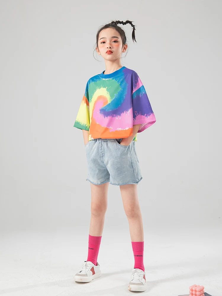 

Детская летняя футболка с коротким рукавом, черная футболка с цветочным принтом для девочек 12, 13, 14 лет, 2022