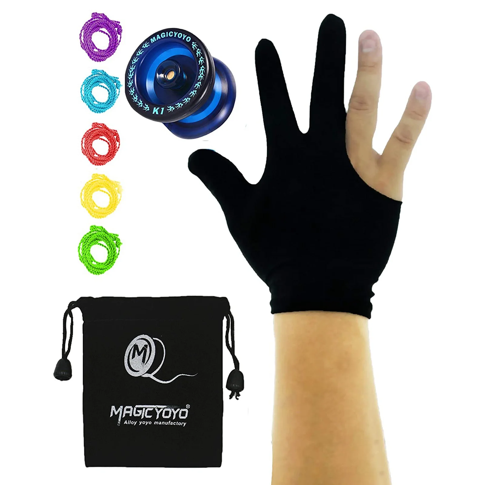 Responsive YoYo K1-Plus with Yoyo Sack + 5 Strings and Yo-Yo Glove Gif Blue