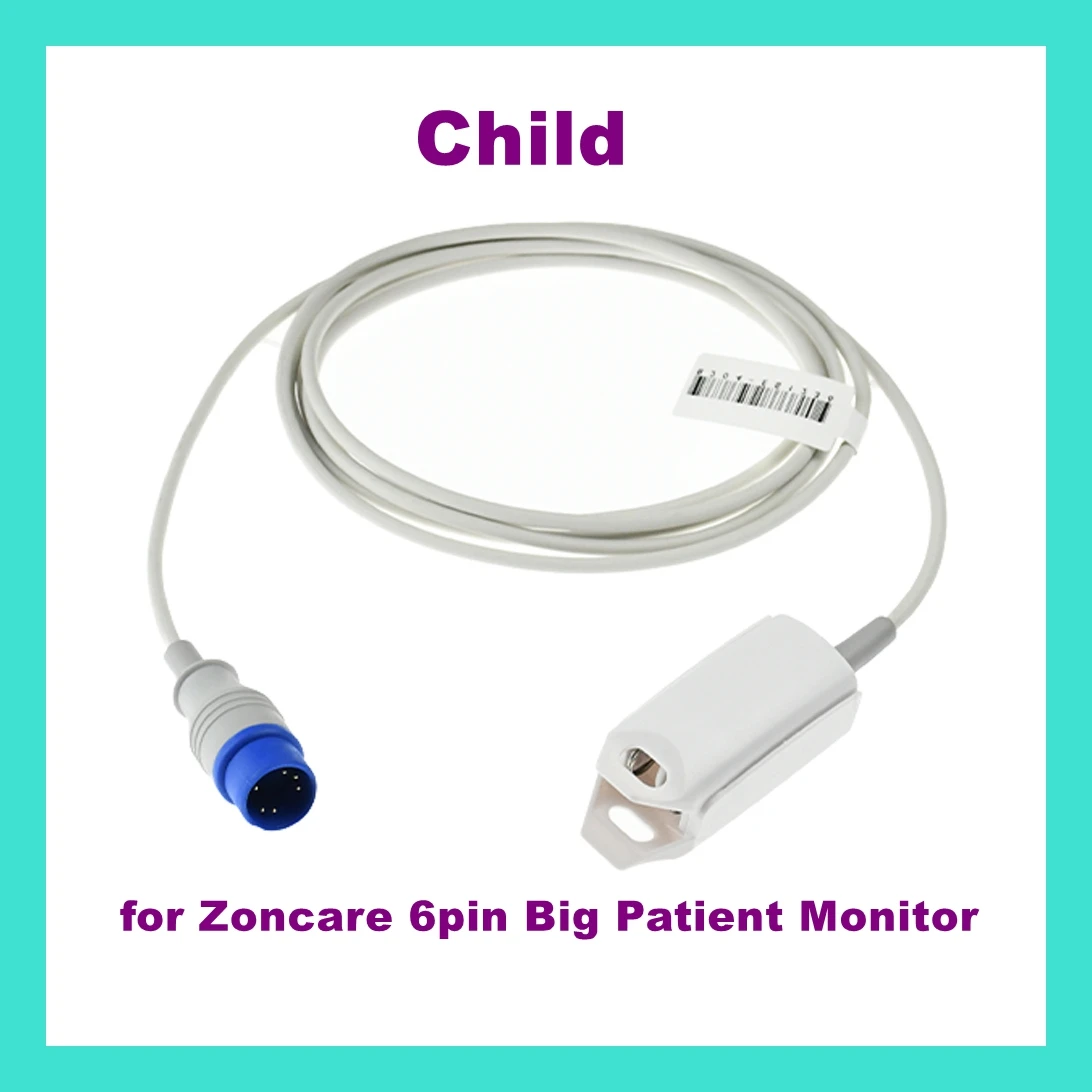 

Child Finger Clip Ear Clip Silicone Long Cable Spo2 Oxygen Sensor Reusable Spo2 Sensor for Zoncare 6pin Big Patient Monitor