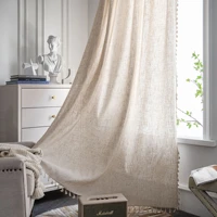 cotton linen boho solid color with tassels window curtain blackout valance for the luxury living room curtains for living room