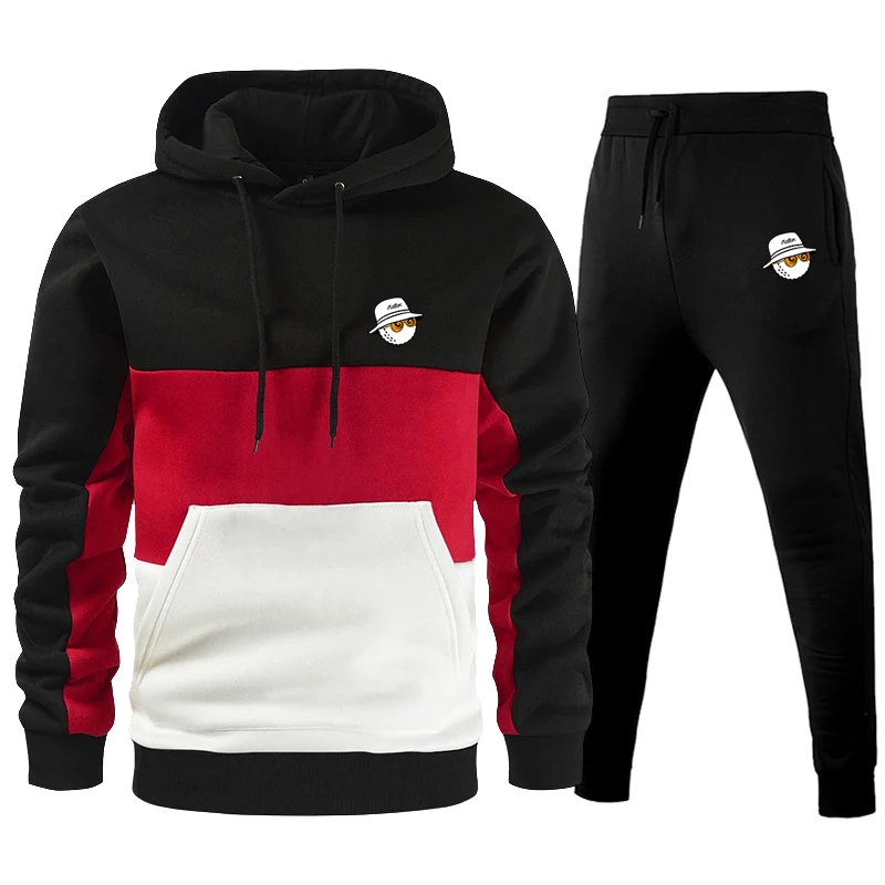 New Men's Patchwork Hoodies Sweatshirt+Sweatpants Suit Golf Autumn Winter Warm Sportswear Sets Tracksuit Men Pullover Jacket Set