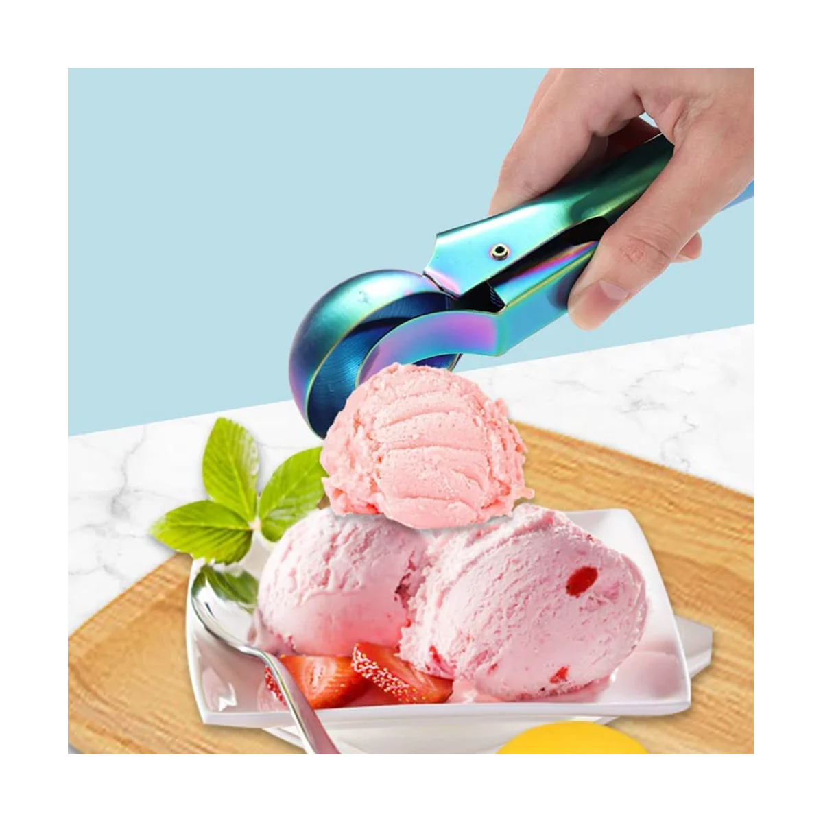 Ложка для мороженого Золотая ложка печенья из нержавеющей стали с триггером 2 шт.