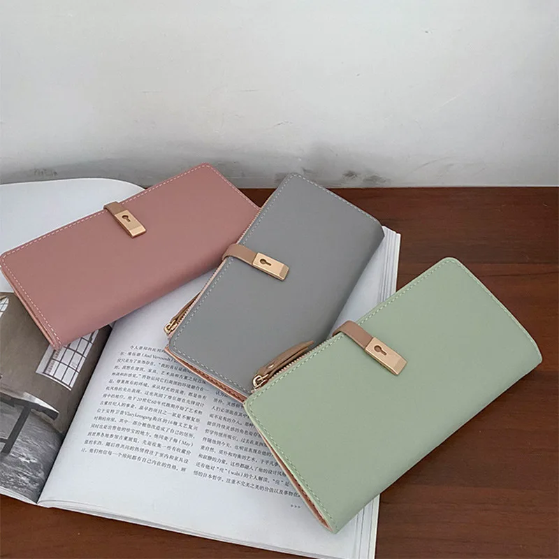 

PU Leather Women's Wallet Fashion Candy Color Long Zipper Buckle Banknote Bank Card Storage Clutch Daily Match Coin Purse