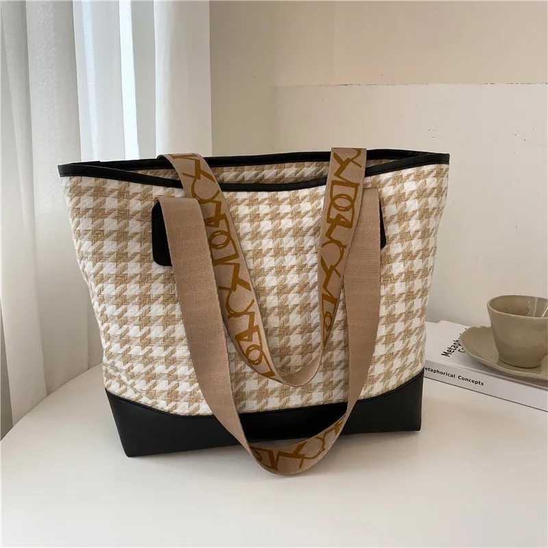 

Women Canvas Tote Bag Fashion Grid Messenger Bag Female Thick Cloth Shoulder Bag Ladies Eco Handbag Large Shopping Bag for Girl