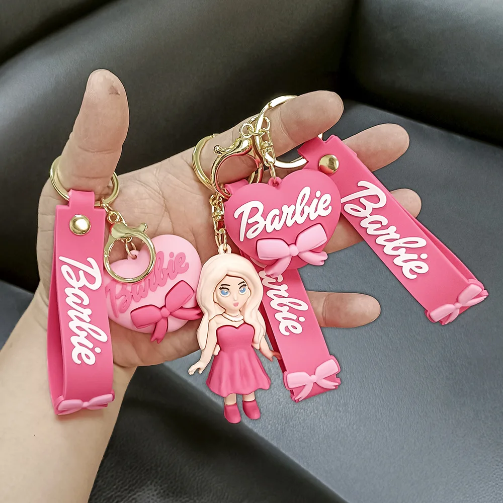 Cartoon Barbie Pvc Keychains Pink Barbie Figure Love Heart Pendant Key Chains Women Bag Car Key Holder Keyrins Accessories Gifts