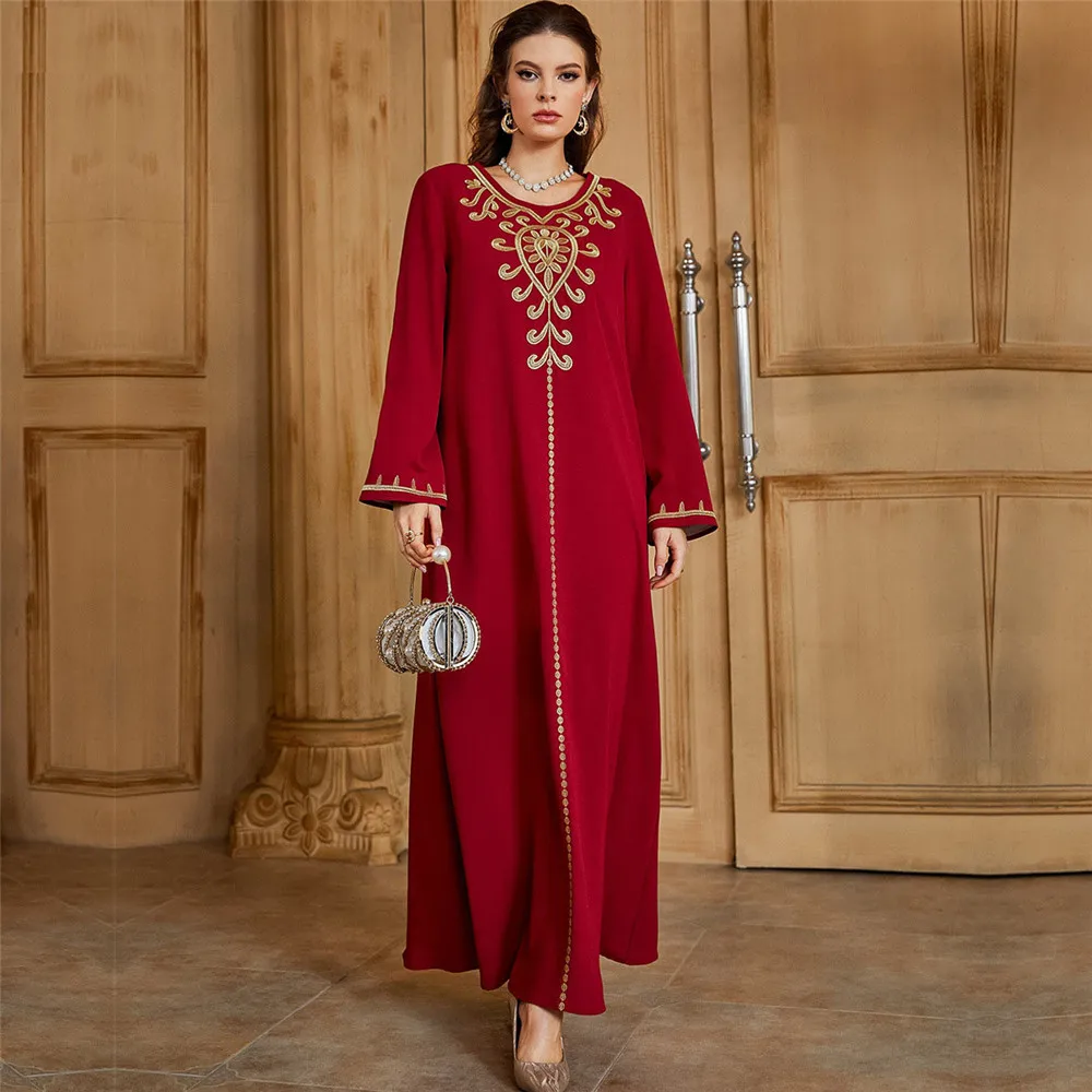 

Eid Ramadan Muslim Ethnic Vintage Long Dress Embroidery Women Long Sleeve Abaya Party Gown Dubai Kaftan Middle East Islamic New
