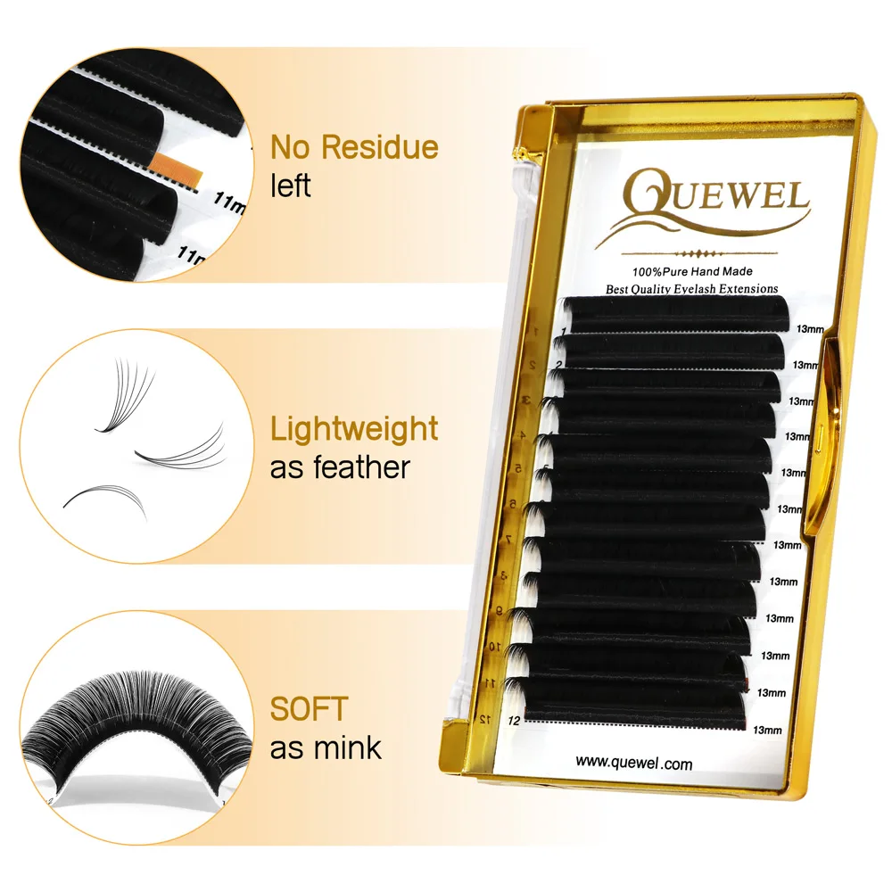 Quewel Easy Fanning Bloom Eyelashes Austomatic Flowering Volume Eyelash Extension Faux Mink Individual Lashes Thick Natural