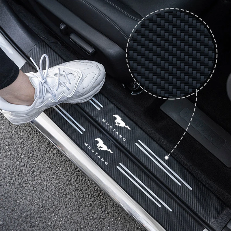 

4PCS New Auto Styling Carbon Fiber Anti Scratch Scuff Pedal for Ford Mustang 2015 2017 2018 Car Door Sill Protector Stickers