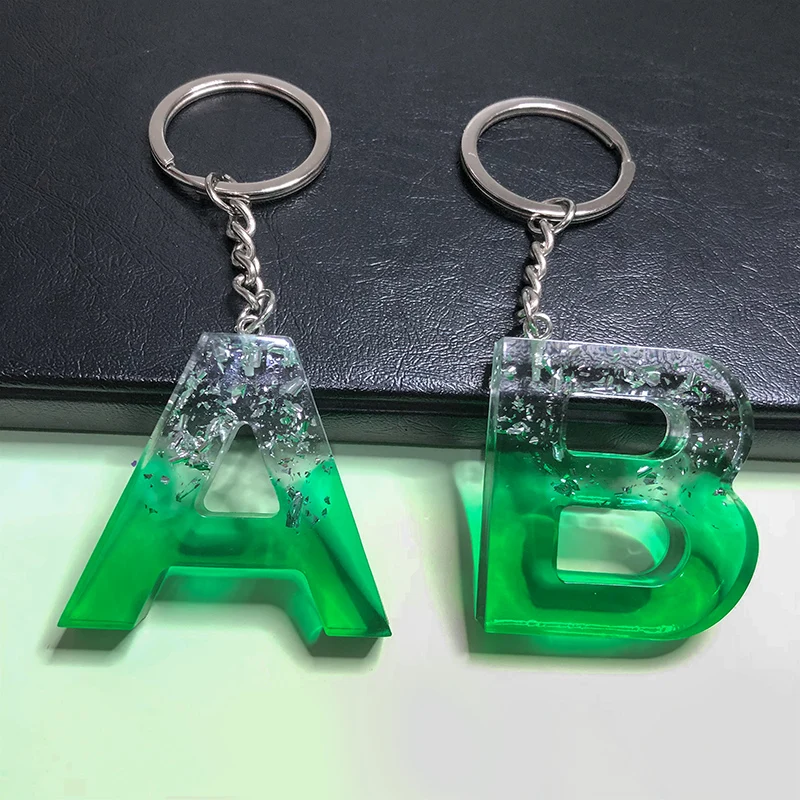 

Transparent Bling 26 A-Z Initial Letter Name Keychains Holder DIY Handmade Resin Alphabet Keyrings Key Chains Vintage Jewelry