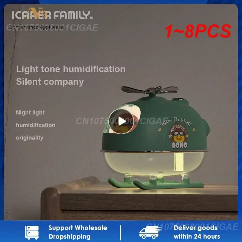 

1~8PCS Mini Cartoon Helicopter Air Humidifier USB Electric Essential Oil Diffuser with Warm Night Light for Car Office