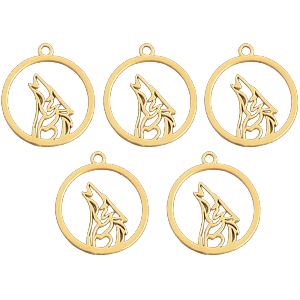 

8pcs/lot Animal Wolf Stainless Steel Hollow Charms Pendant Golden for DIY Necklace Bracelet Earring Jewelry Making Accessories