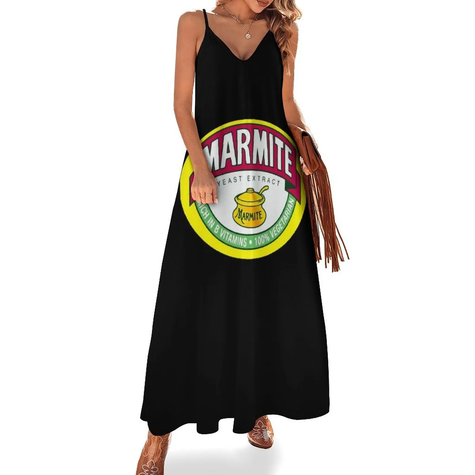 Дрожжи с логотипом Marmite для фанатов длинное платье без рукавов вечернее женская