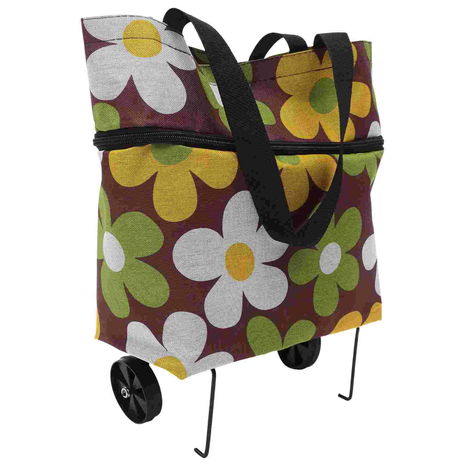 

Shopping Bag Wheels Folding Grocery Cart Bag Reusable Portable Collapsible Trolley Bags Hand Pulling Utility Collapsible