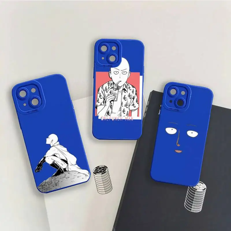 

One Punch Man anime Phone Case For iPhone 13 12 11 Pro MAX Mini X XS XR 7 8 Plus Liquid Silicone Klein Blue