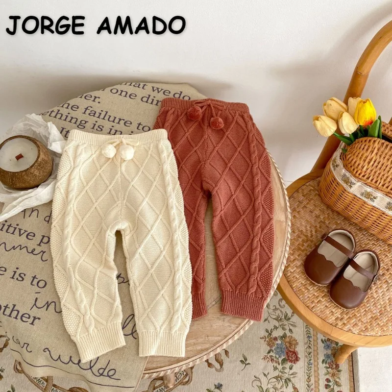 

Новинка, осенние брюки для маленьких мальчиков и девочек, однотонные трикотажные брюки с эластичным поясом и бриллиантами, Одежда для новорожденных, модель E067