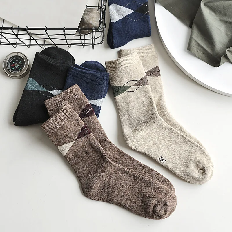 Winter Socks Men's Cotton Thickened Rabbit Velvet Socks Middle Tube Socks Antibacterial Sweat Absorption Odor Prevention