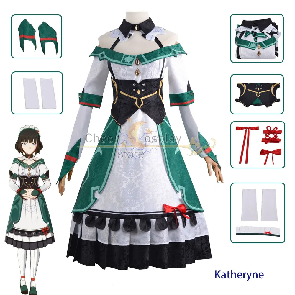

Genshin Impact Cosplay Costume Katheryne Game Anime Clothes Christmas Dress Maid Outfit Black Wig Carnival Party Costumes Wigs