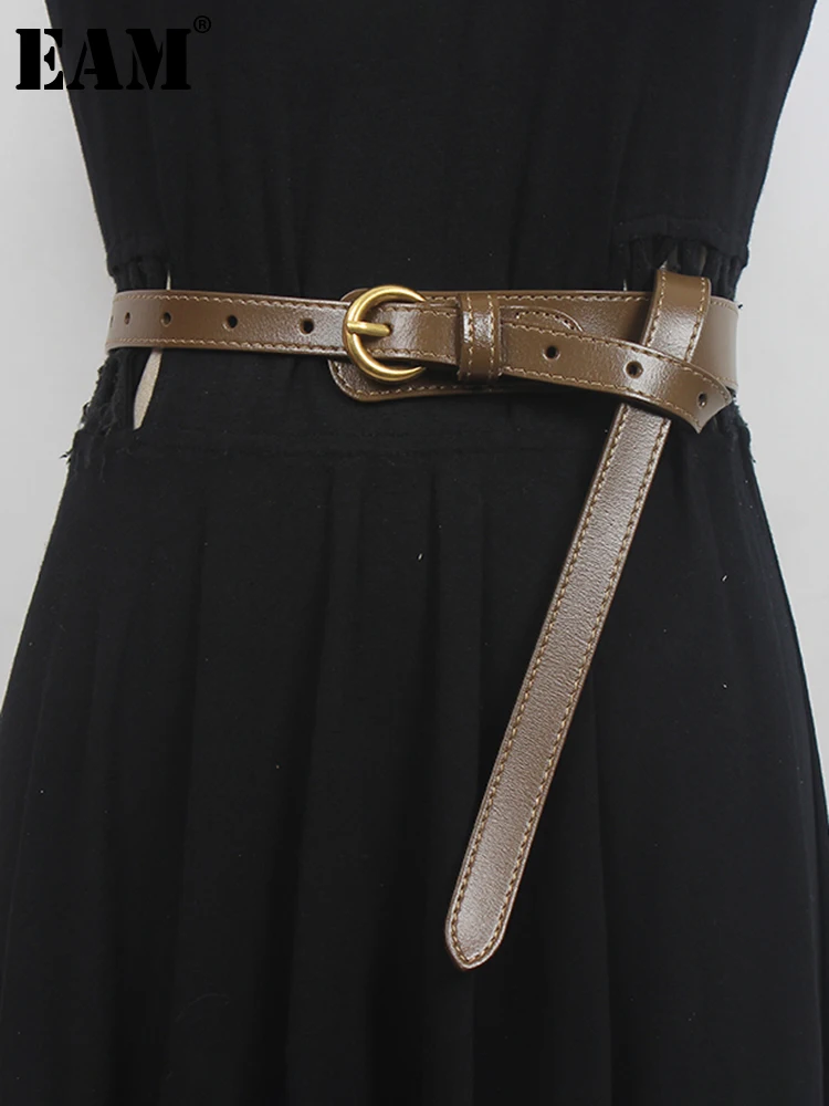 

[EAM] Pu Leather Camel Irregular Long Wide Belt Personality Women New Fashion Tide All-match Spring Autumn 2023 1DE6244