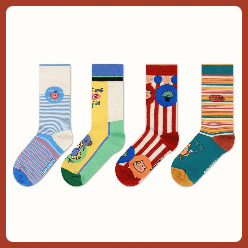 5 Pairs of men's and women's socks Men's and women's socks personality socks Cute pet Park series tube socks