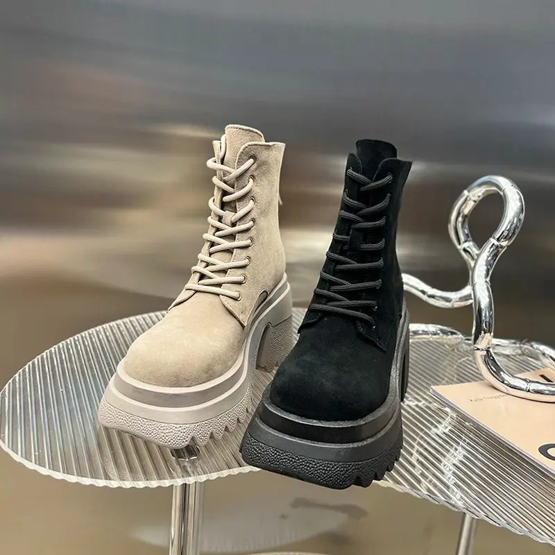 Women's Martin Boots Velvet Short Boots Fashion Beige Thick with Female Boots 2022 Autumn and Winter New