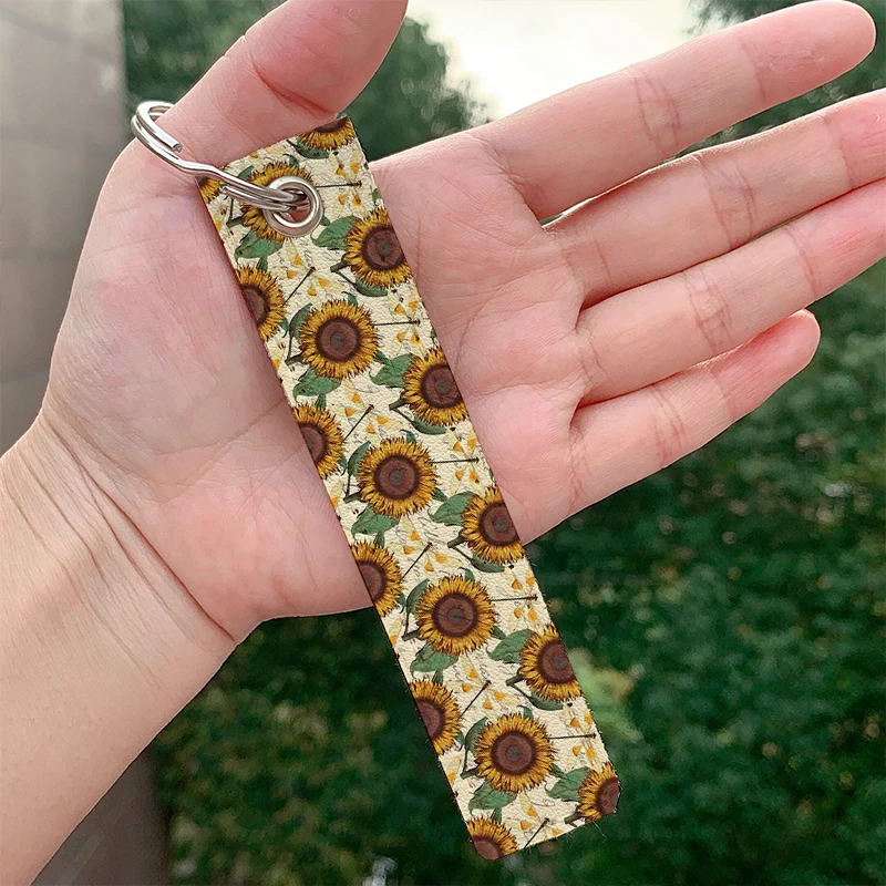 

Sunflowers and Dragonflies leather motorcycle Key chain Strap Key rings Hanging Holder Bag Wallet Trinket Keychain Hanging Bag