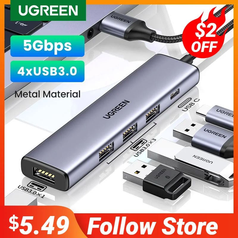 UGREEN USB C Hub 4 Ports USB Type C to USB 3.0 Hub Splitter Adapter for MacBook Pro iPad Pro Samsung Galaxy Note 10 S10 USB Hub