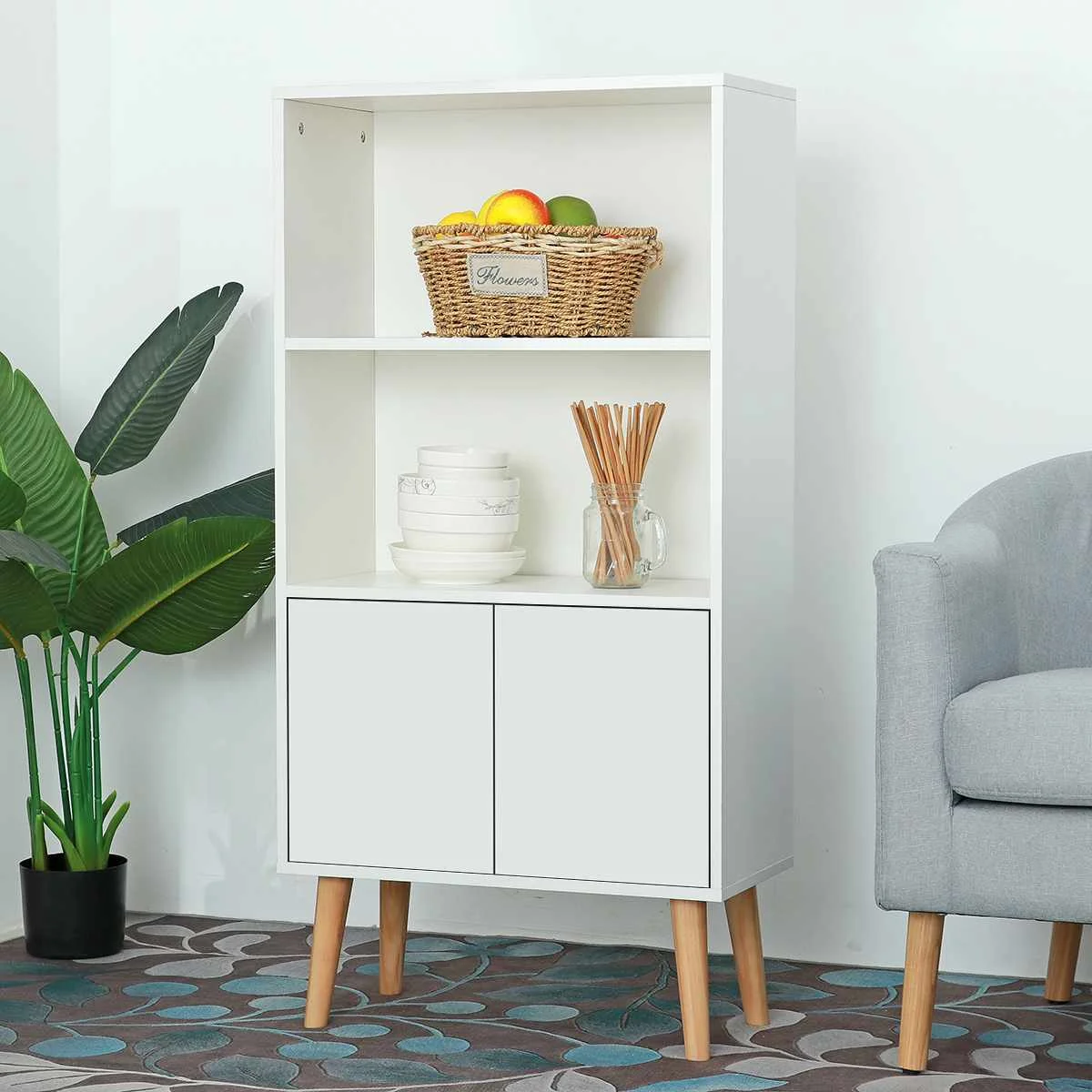 

3 Shelf Bookcase Solid Wood 47" High Adjustable Shelving Closed Back Display Bookshelf for Living Room Bedroom Home and Office