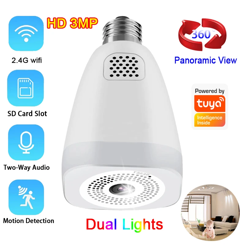 

Беспроводная панорамная Светодиодная лампа 3MP для домашней системы безопасности WiFi CCTV Fisheye