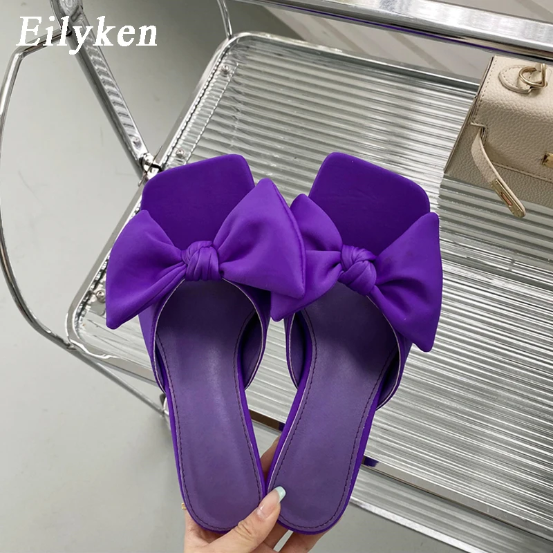 

Eilyken 2022 Women Slippers Summer Thin Heels Cozy Soft Butterfly-knot Open Toe Elegant Dress Slides Sexy Ladies Shoes
