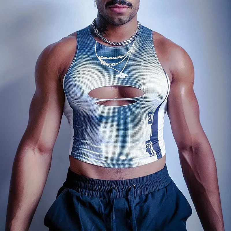 

Индивидуальный спортивный жилет на бретелях с разрезами, эластичный тонкий Топ, нишевая дизайнерская футболка для мужчин
