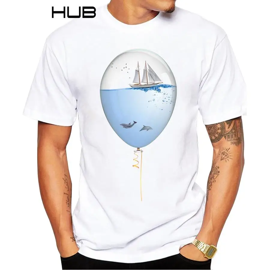 

2019 Summer Hot Sales Sealoon Men T-shirt New Fashion Sea In A Balloon Printed T shirt Funny Tops Short Sleeve Basic Tee Shirts