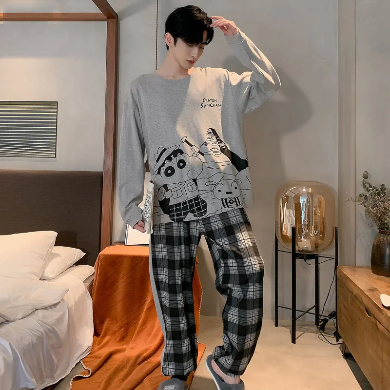 Pajama Sets for Men Long Sleeve Trousers Pajamas Spring Autumn Men's Home Clothes Suit Cotton Comfort Sleepwear Lounge Wear