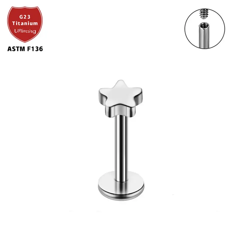 Summer ASTM F136 Titanium Nose Studs For Women Labret Flat Star Top Tragus Earrings Cartilage Rings Helix Piercing Jewelry