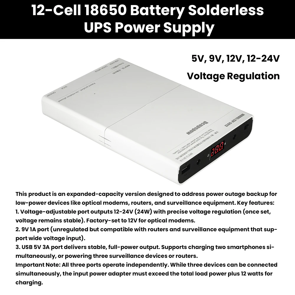 Фото Набор для самостоятельной сборки Power Bank: Корпус для аккумуляторов 18650, без пайки, с регулируемым напряжением, для оптического модема, роутера, NAS, долговечный, стабильный №4