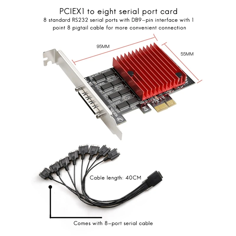 Плата расширения PCIE к 8-порту RS232 8-портовая серийная карта DB9 8-чипсет PCI-Express