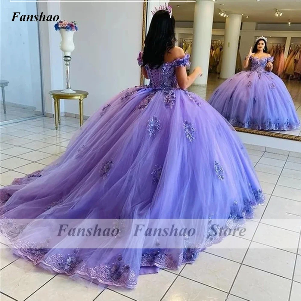 

Fanshao wd364 Off Shoulder Quinceanera Dress Ball Gown Dress 3D Flower Sweetheart Sweet 16 Vestidos De Fiesta