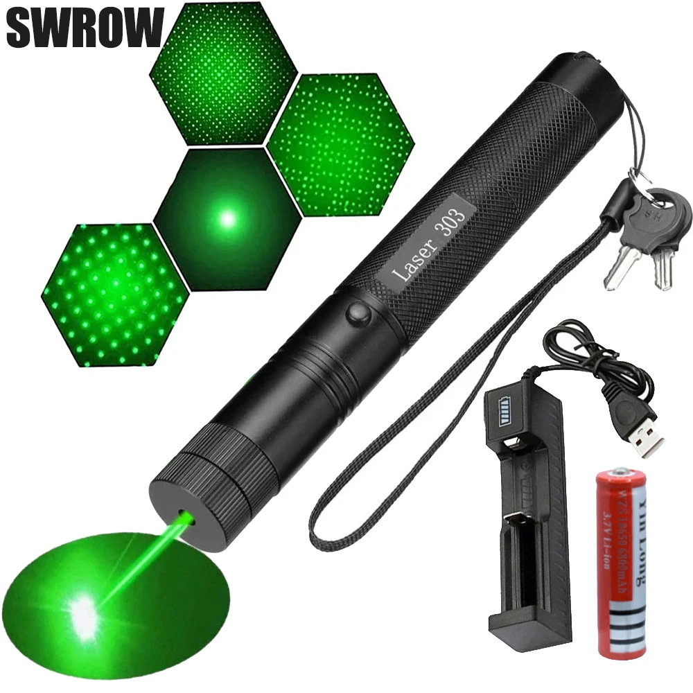 

High-Powerful Green Laser Pointer- 303 Burning Matches 5mw Adjustable Focus Laser Torch For Outdoor Hunting Camping Hiking