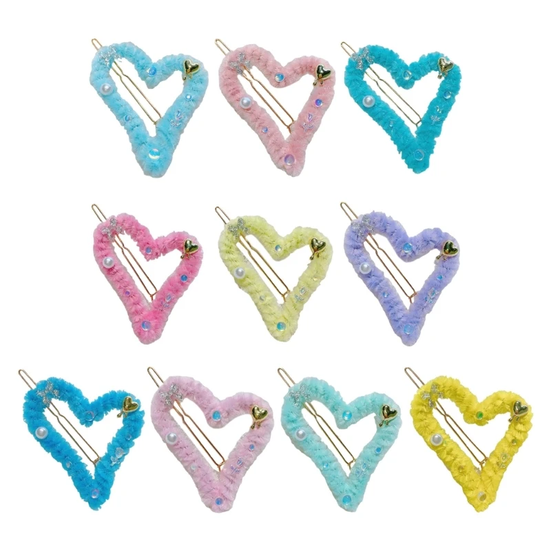Plush Heart Shape Hairpin Plush Hair Clip With Faux Pearl Decors Hairpins For Teenagers T8nb
