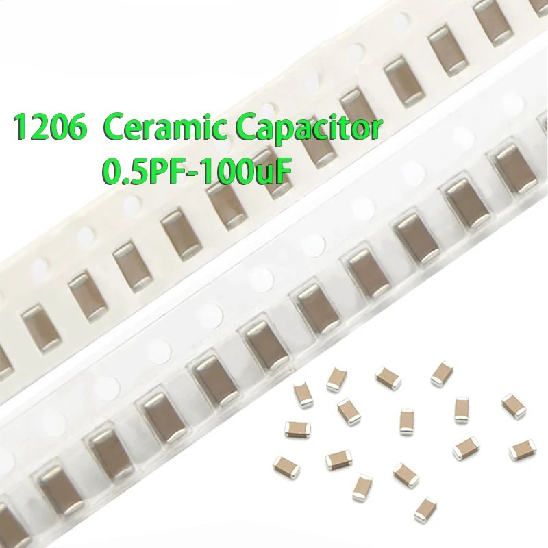 

Многослойный керамический конденсатор 100 50 в SMD с толстой пленкой, 1206 пФ-100 мкФ 10 нФ 2,2 НФ 1 мкф 4,7 мкФ 10 мкФ 1 пФ 6 пФ, шт.