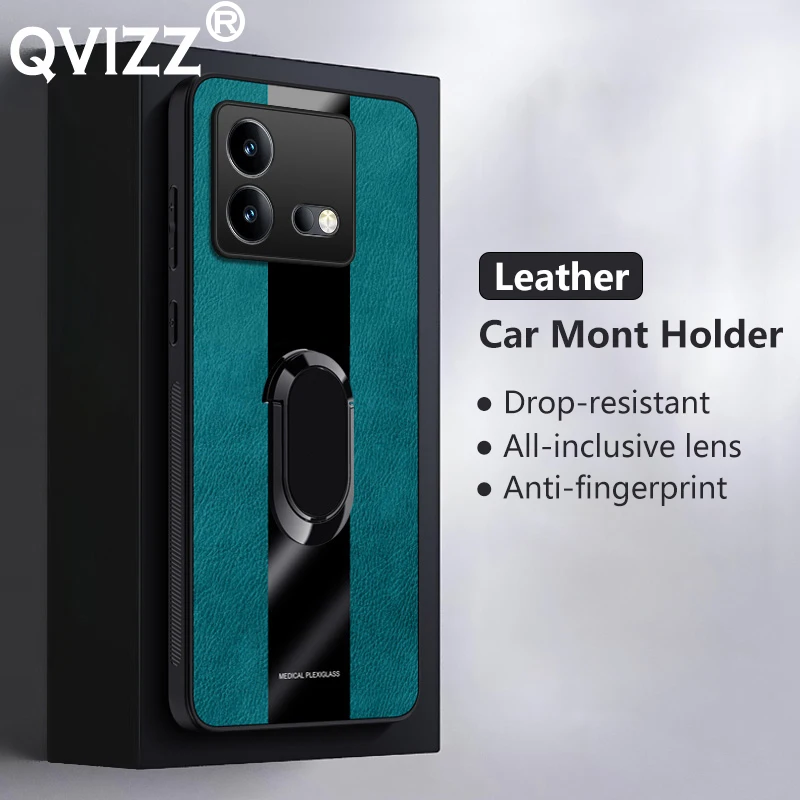 

Leather Case for vivo iQOO Neo8 Pro Luxury Plexiglass Car Magnetic Ring Holder Armor Shockproof Phone Cover for vivoiQOONeo8Pro