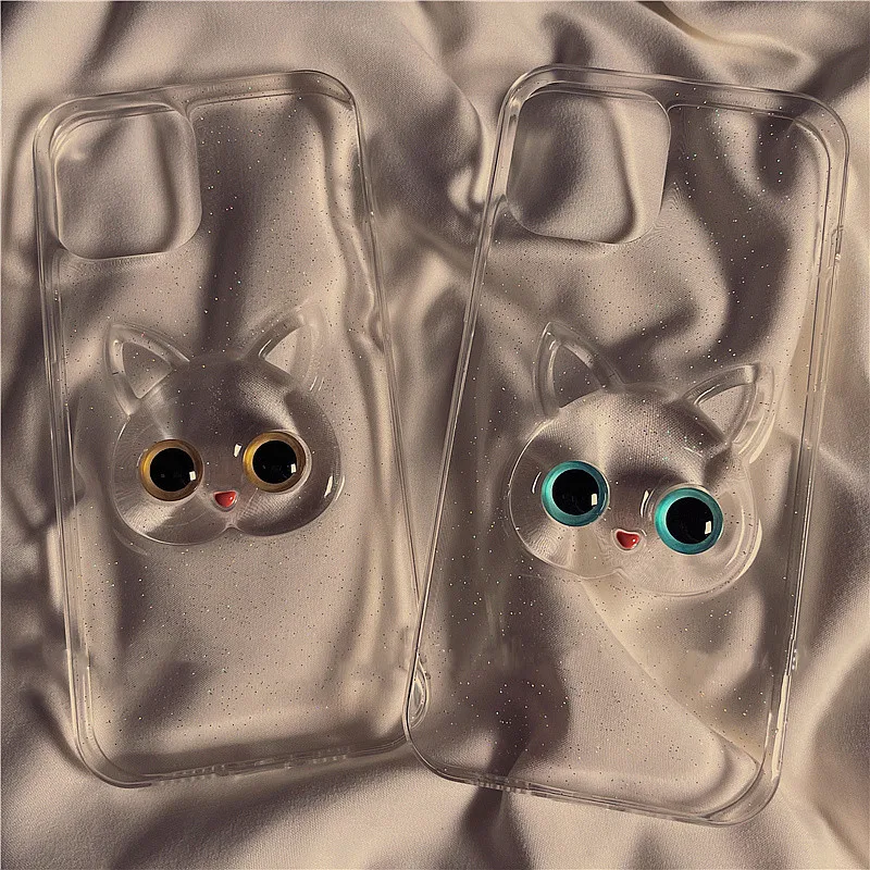 

Fashion Clear 3d Three-dimensional Cat Head Female Soft Case For Iphone 11 12 13 Pro Max 7 8 Plus Xr X Xs Se 2020 Cover Fundas