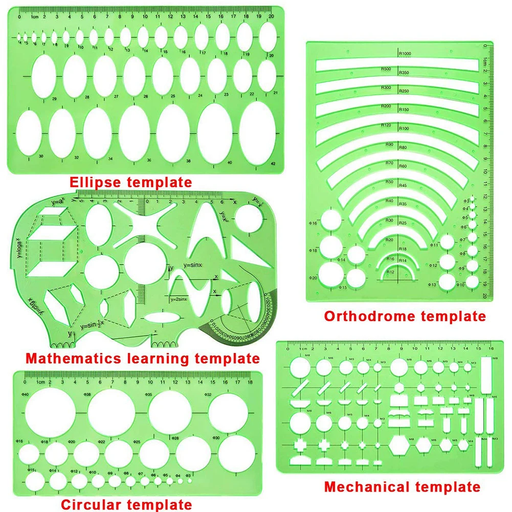

11 Pcs Drawings Templates Architecture Office School Learn Math Geometry Stencils Set Wide Usage Multifunction Measuring Rulers