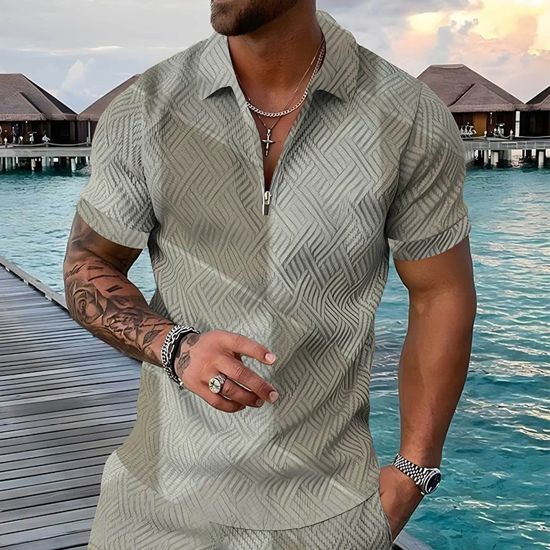 

Мужская Повседневная летняя рубашка-поло с коротким рукавом, Мужская футболка на молнии, мужские топы, одежда для улицы и гольфа, одежда для ...