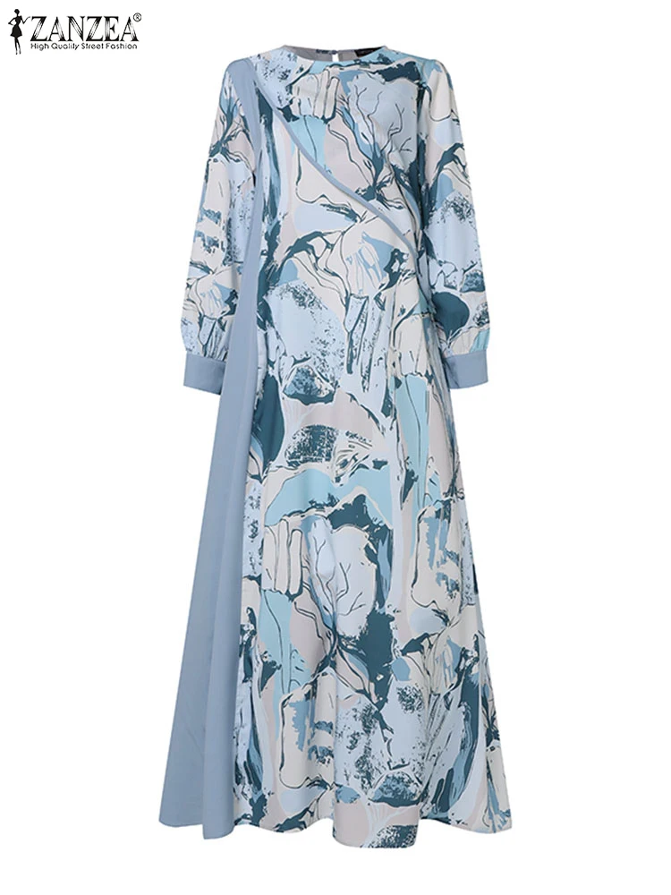 Осеннее платье ZANZEA с цветочным принтом женское элегантное длинным рукавом